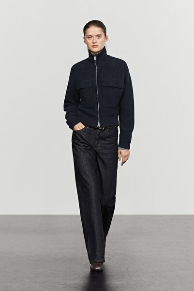 Massimo Dutti Pamuklu ve fermuarlı triko hırka