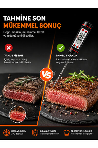 Zeyn Gross TP101 Dijital Gıda Termometresi Paslanmaz Çelik Prob Mutfak Et Tav...