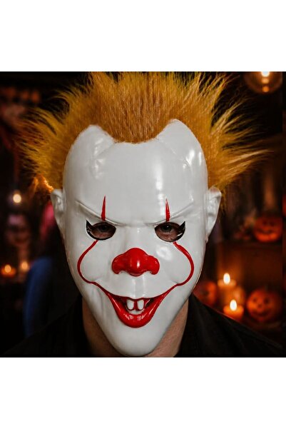 partidolu Halloween Saçlı Plastik Arkadan Lastikli Pennywise Clown Palyaço Ma...