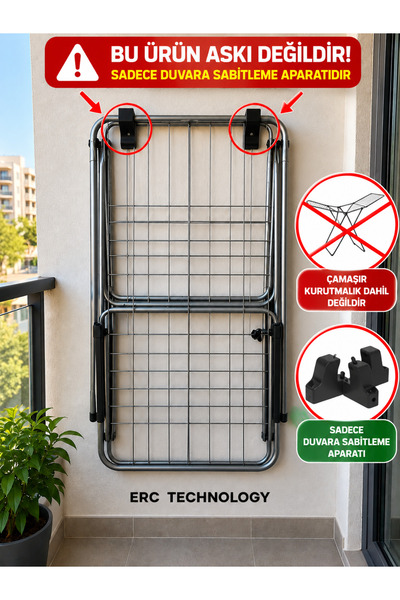 ERCTECH Katlanır Çamaşır Kurutmalık Duvar Askı Aparatı – Duvara Sabitleme ve ...