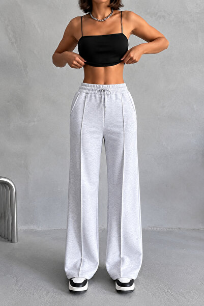 İLKCET MODA Women's Gray Baggy Wide Leg Sweatpants