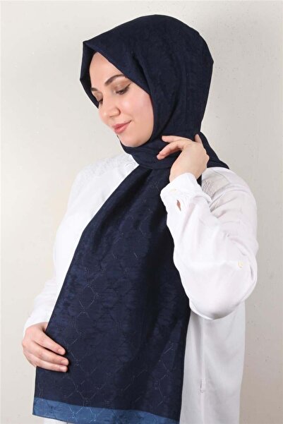 PİRAMİT İpeksi Monogram Şal 2753-2 Lacivert