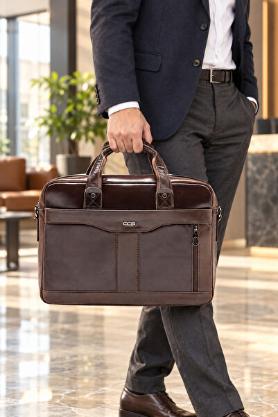 ÇÇS 71470 Genuine Leather Briefcase with Laptop Compartment, Multi-Compartmen...
