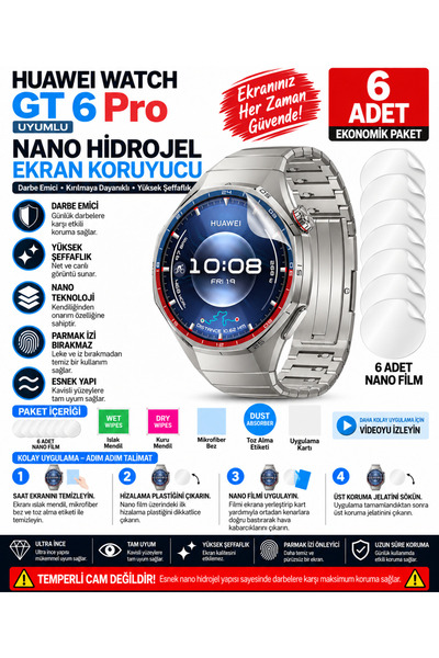 Astakos Huawei watch gt6 pro Uyumlu 6 Adet Şeffaf Nano Hidrojel Ekran Koruyuc...