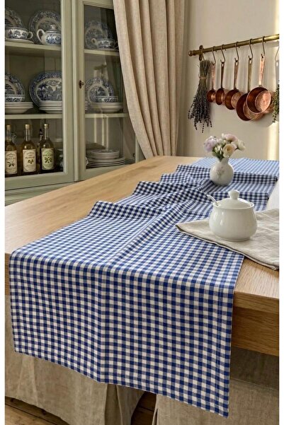 perlina home Masa Şıklığı Ekose K.mavi Runner 45x140 Cm