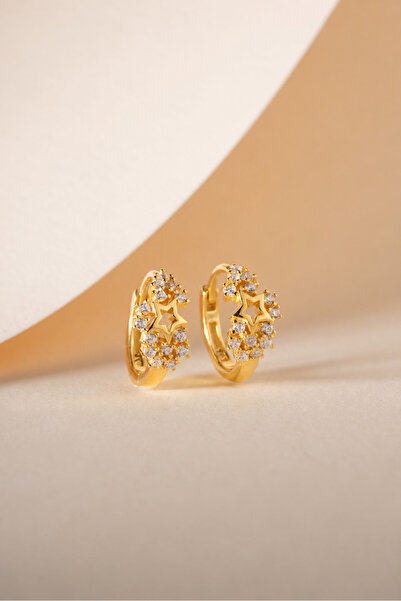 Nereze 925 Ayar Gümüş Gold Kaplama 15 mm Işıltılı Yıldız Küpe
