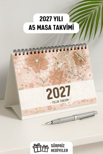 Eldesen Tasarım 2027 Masa Takvimi Spiralli A5 (21X16CM) Büyük Boy / Resmi Tatiller Ve Hafta Sonları / 12 Aylık