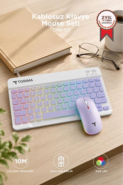 Torima Kablosuz Klavye Mouse Seti Rgb Işıklı Şarj Edilebilir TMK09 Mor