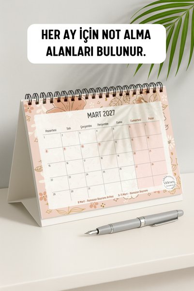 Eldesen Tasarım 2027 Masa Takvimi Spiralli A5 (21X16CM) Büyük Boy / Resmi Tatiller Ve Hafta Sonları / 12 Aylık