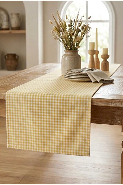 perlina home Masa Şıklığı Ekose Sarı Runner 45x140 Cm