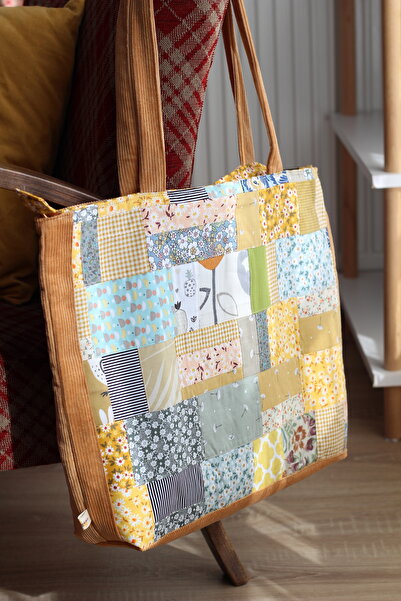 zigzagdikiş Patchwork kırkyama fermuarlı büyük boy omuz çantası