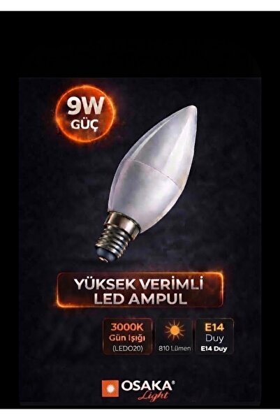 Osaka Light 9w = 70w Eşdeğer 3000 Kelvin Gün Işığı (Açık Sarı ) E14 Duylu 810...