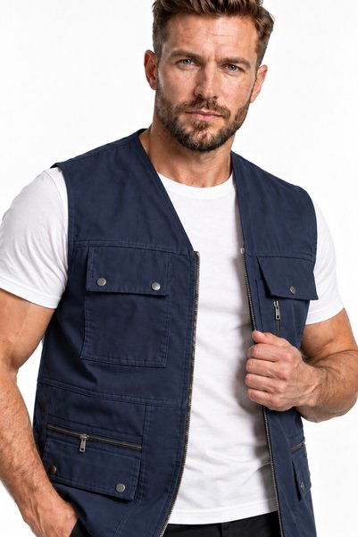 DERİNMAVİTASARIM Battal, large, multi-Pocket Cotton, linen, Hunter, Vest, 5 C...