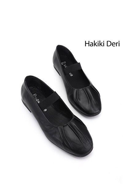 GÖNDERİ(R) Kadın Siyah Mary Jane Hakiki Deri Babet