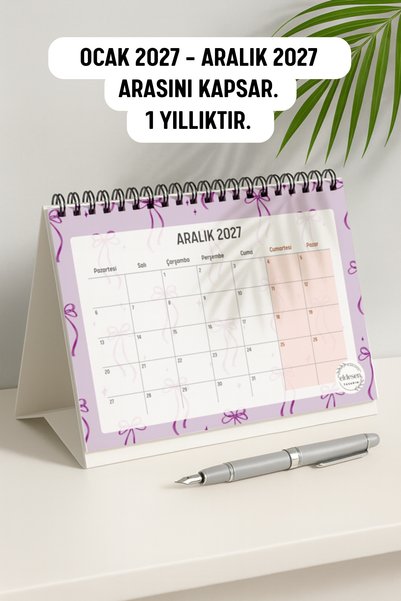 Eldesen Tasarım 2027 Masa Takvimi Spiralli A5 (21X16CM) Büyük Boy / Resmi Tatiller Ve Hafta Sonları / 12 Aylık