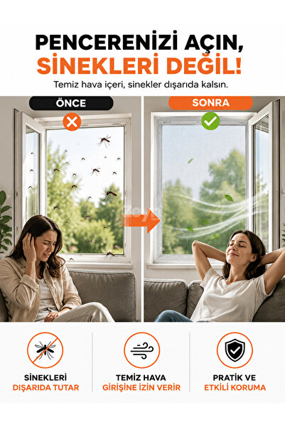Zeyn Gross FlyBlocker Tek Kanat Pencere Sinekliği 75x125 cm Beyaz | 4 Metre Ç...