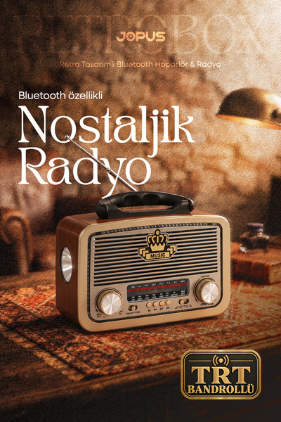Jopus Taşınabilir Şarjlı Nostaljik Görünümlü Bluetooth Hoparlör FM Radyo USB ...