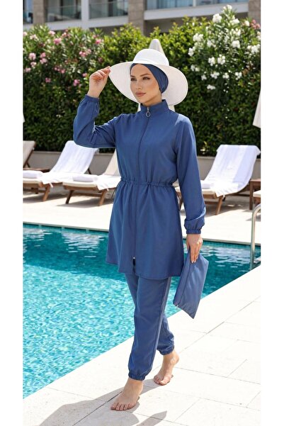 new ats Beli Ayarlanabilir Lastikli Tam Kapalı Hijab Tesettür Mayo 4lü Takım ...