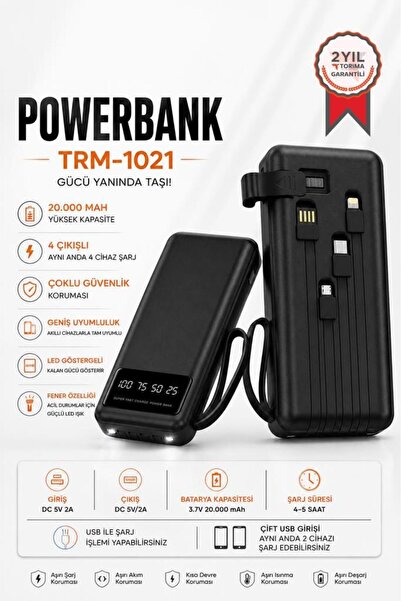Torima Taşınabilir Batarya 20000 Mah Ledli 4 Çıkışlı Powerbank TRM-1021 Siyah