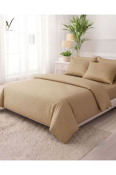 View star 6 Pcs King Size Bedding Set (Beige) – 1 Fitted Sheet, 1 Quilt Cover, 4 Pillowcases