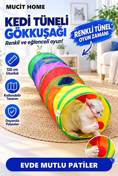 mucit home Düz Kedi Tüneli Katlanır Gökkuşağı Uzun Düz Kedi Köpek Oyun Tüneli...