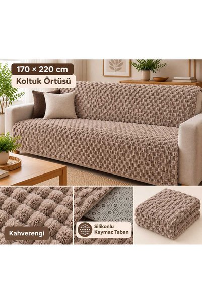 aktartekstil Soft Furry Sofa Cover 170X215 cm Soft Plush Non-Slip Base Sofa C...