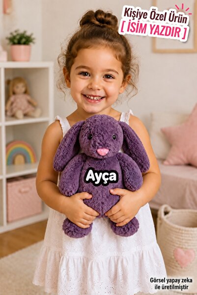 Pandamkee Kişiye Özel İsim Baskılı Uyku Arkadaşım Peluş Tavşan 35 cm
