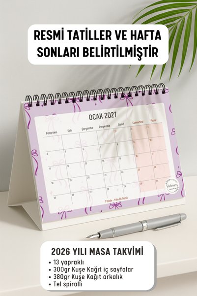 Eldesen Tasarım 2027 Masa Takvimi Spiralli A5 (21X16CM) Büyük Boy / Resmi Tatiller Ve Hafta Sonları / 12 Aylık