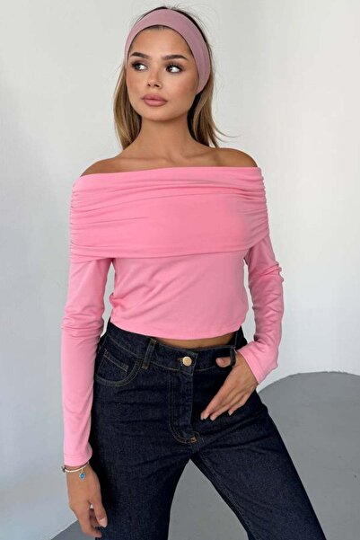 KECHİ WOMAN Dalgıç Kumaş Madonna Collar Blouse — Pink