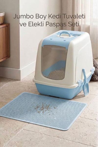Petozi Kapalı DEV Boy Kedi Tuvaleti 52x66x46cm Elekli Paspas Hediyeli