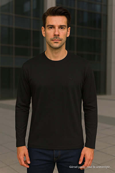 Maccali Erkek Uzun Kollu Günlük Rahat Basic Siyah Sweatshirt