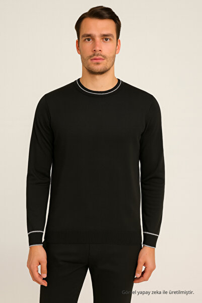 Maccali Pulover de iarnă negru de bază, cu mânecă lungă, slim fit