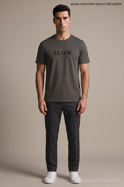 Maccali Ανδρικό μπλουζάκι Smoked Slow Living με στάμπα και φαρδιά γραμμή
