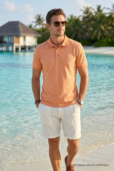 Maccali Erkek Trend Yazlık Basic Turuncu Polo Yaka Tişört