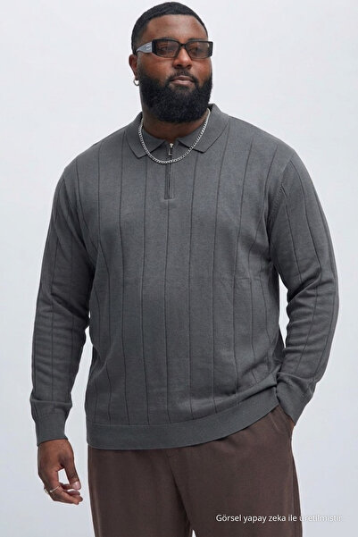 Maccali Men's Zippered Striped Smoked Oversized Sweatshirt