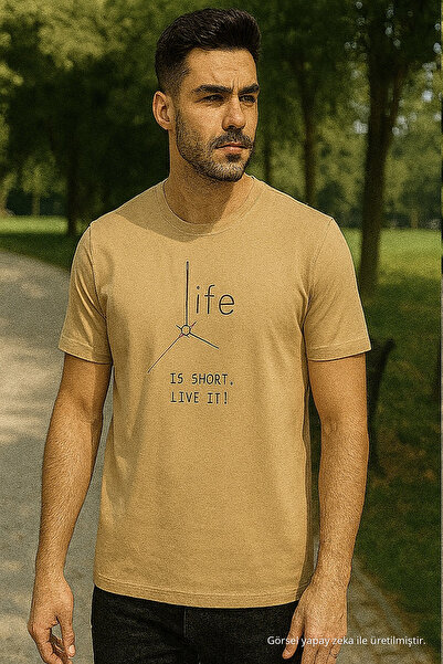 Maccali Tricou pentru bărbați, cu mânecă scurtă, cu imprimeu cu litere Camel
