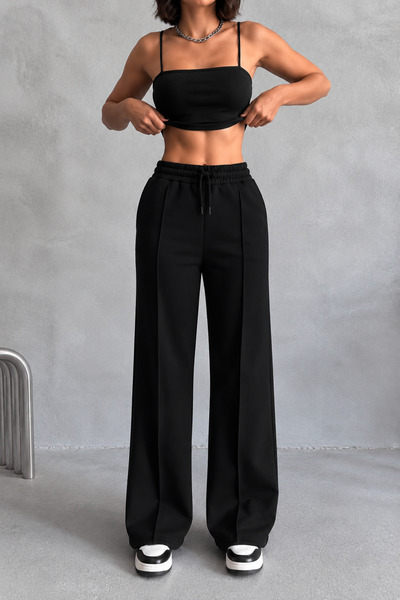 İLKCET MODA Women's Black Baggy Wide Leg Sweatpants