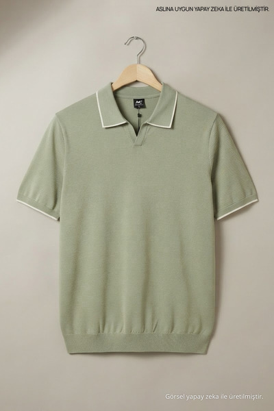 Maccali Men's Large Size Summer Loose Green Polo Collar T-Shirt