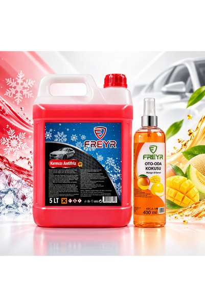 FREYR 4 MEVSİM -42 DERECE KIRMIZI ANTİFRİZ 5 LT VE 400ML MANGO KAVUN OTO ODA ...