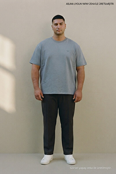 Maccali Tricou albastru pentru bărbați, mărime mare, cu gât rotund, model Basic
