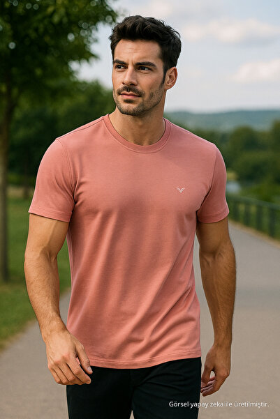 Maccali Men's Short Sleeve Summer Cotton Pink Basic T-Shirt