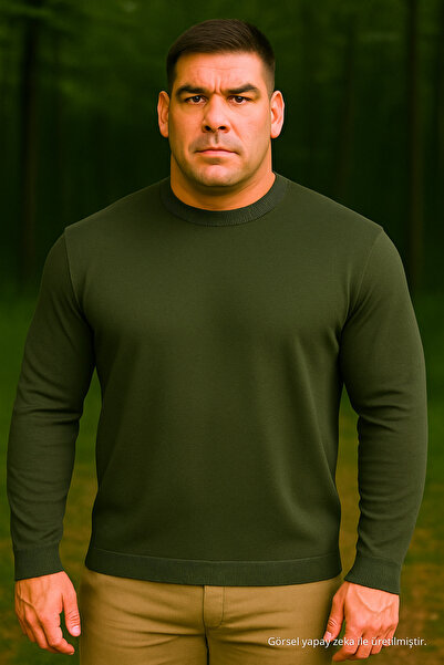 Maccali Men's Plus Size Loose Basic Khaki Sweat Sweater