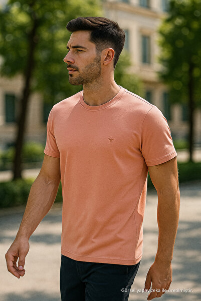 Maccali Men's Short Sleeve Summer Cotton Powder Basic T-Shirt