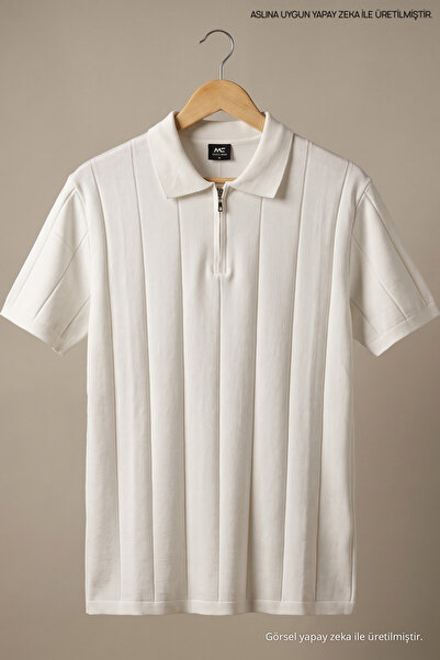 Maccali Men's Casual Comfort Fit Striped White Polo Knitwear T-Shirt