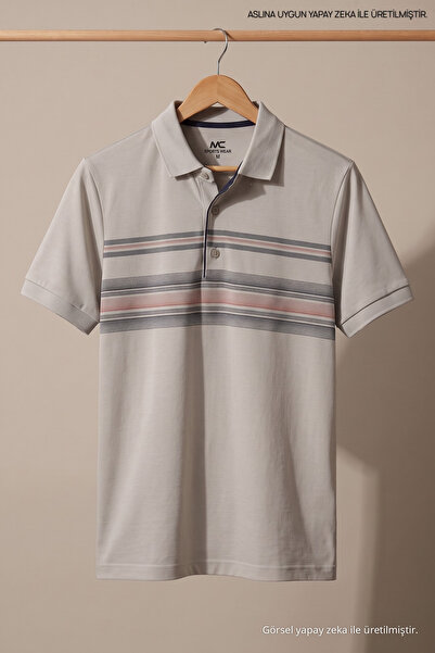 Maccali Erkek Comfort Fit Desenli Gri Polo Yaka Tişört