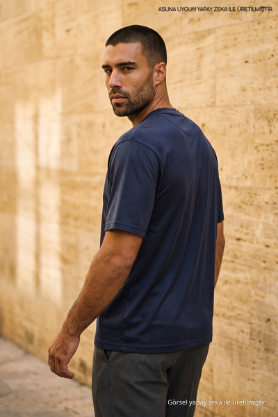 Maccali Ανδρικό μπλουζάκι Trend Crew Neck Basic Navy Blue