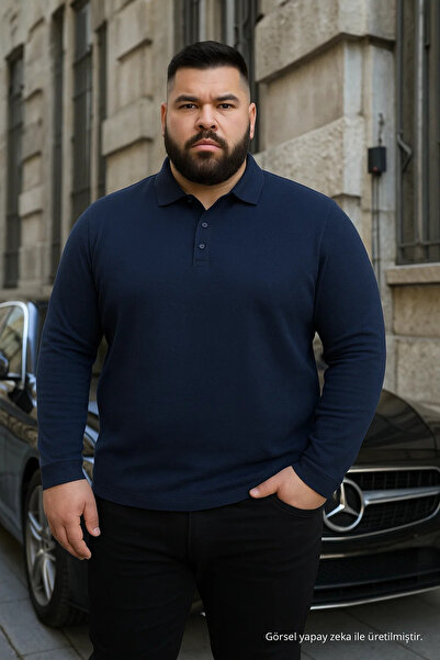 Maccali Men's Plus Size Winter Loose Blue Polo Neck Sweater