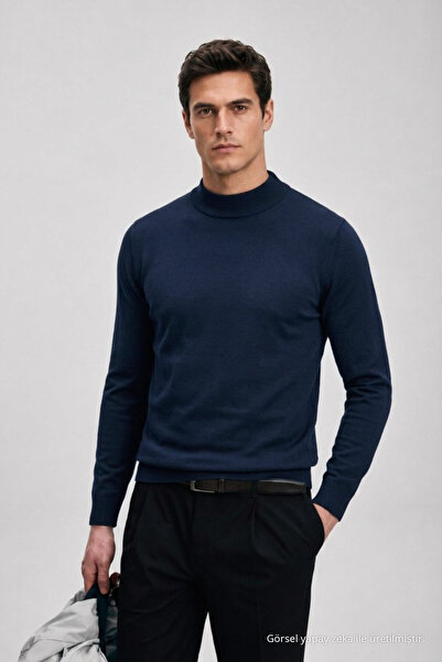 Maccali Men's Basic Winter Indigo Long Sleeve Turtleneck Sweater