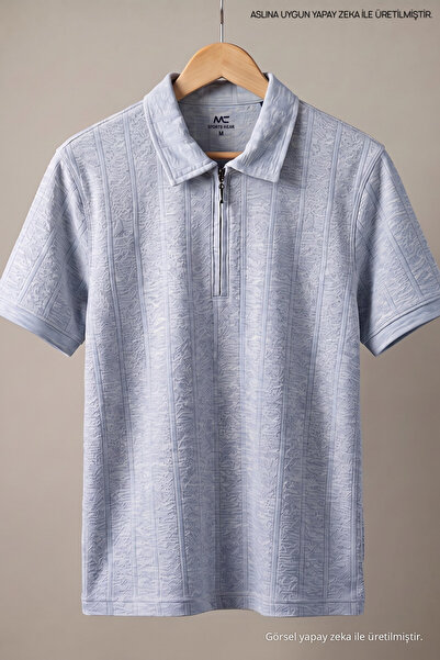 Maccali Men's Trend Premium Comfortable Blue Linen Polo Collar T-Shirt