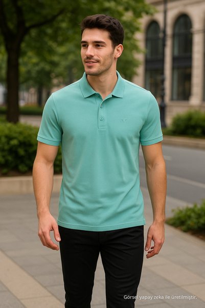 Maccali Ανδρικό μπλουζάκι με κοντό μανίκι Basic Mint Polo γιακά